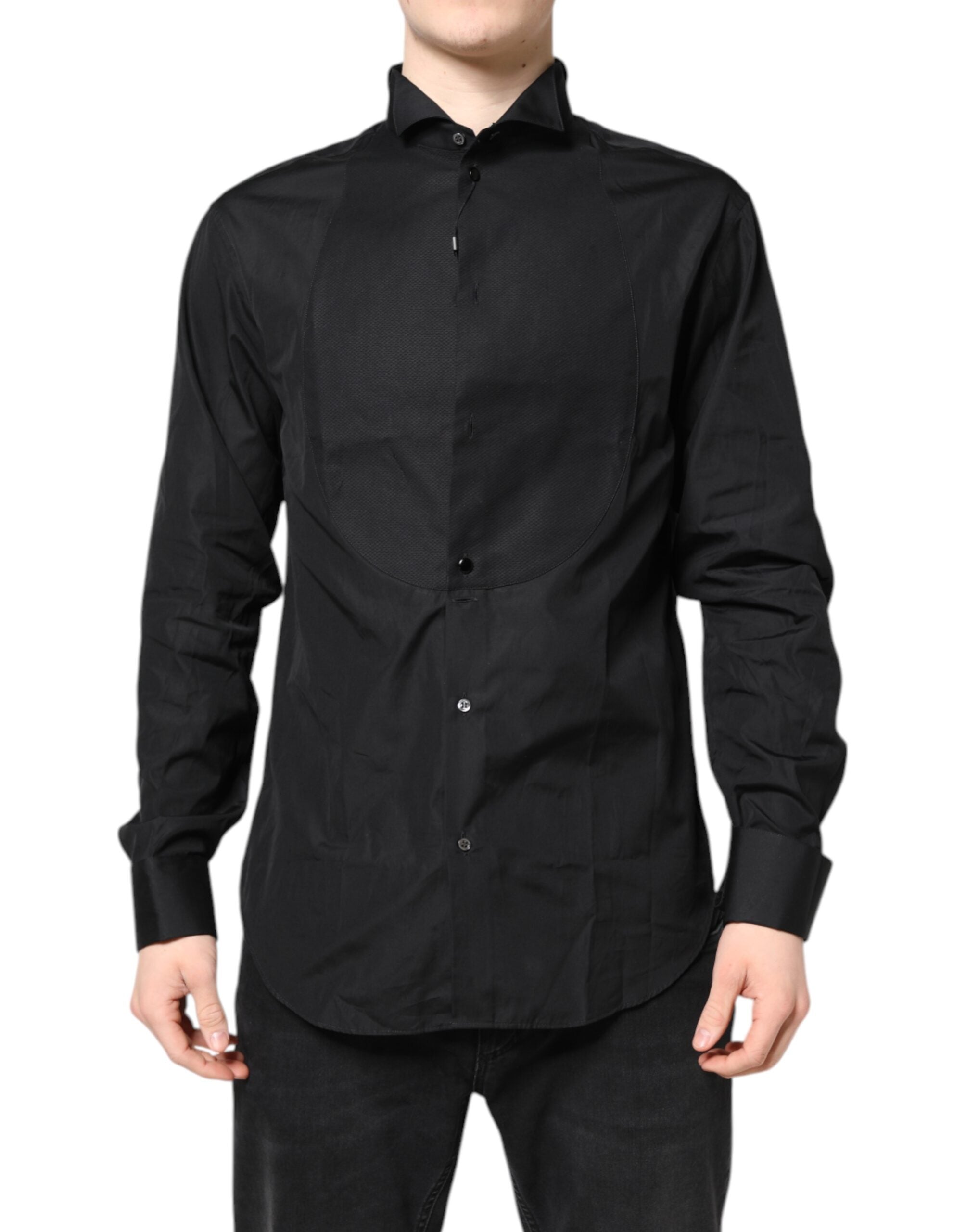 Emporio Armani Black Cotton Long Sleeve Shirt for Formal Occasions